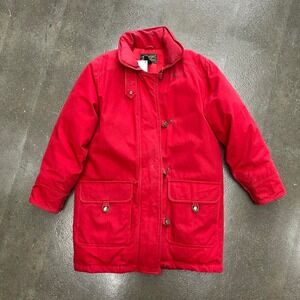 Vintage 90s Eddie Bauer Goose Down Red Quilted Men's Medium Full Zip Parka Coat